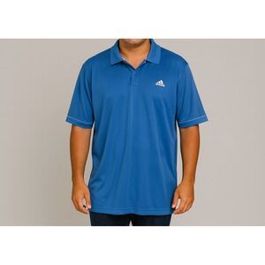 Mens Adidas Golf Polo Blue ClimaLite Short Sleeve Athletic Golf Shirt Size XL